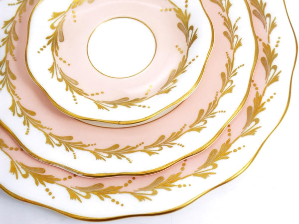 Foley Vintage Baby Pink and Gold China Set for 8 - Foley Bone English Bone 22kt Gilded Dinnerware Set Scalloped Plates Teacups Saucers Coquette - China Set ClassyTea