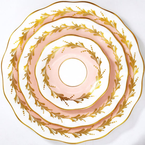 Foley Vintage Baby Pink and Gold China Set for 8 - Foley Bone English Bone 22kt Gilded Dinnerware Set Scalloped Plates Teacups Saucers Coquette - China Set ClassyTea