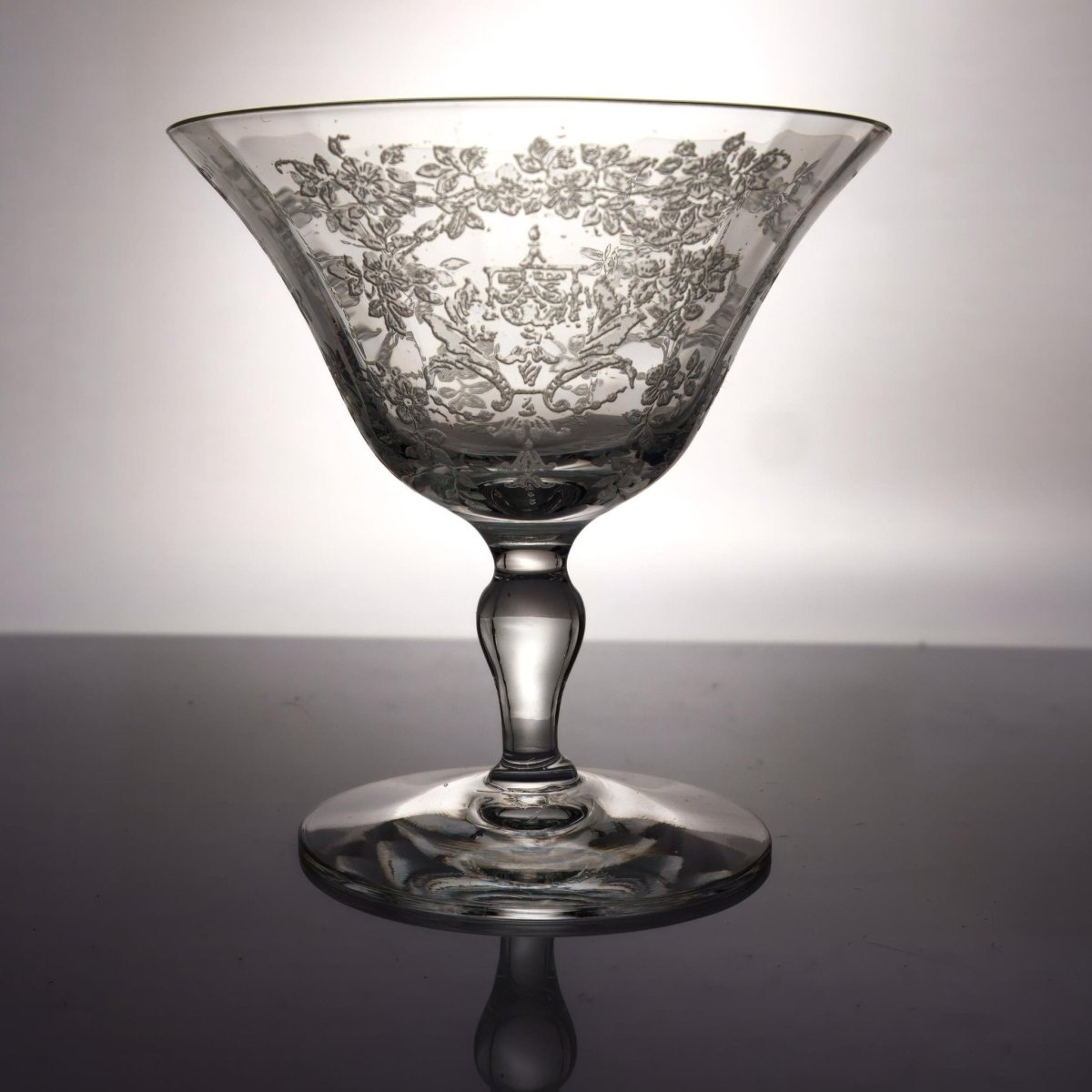 Fostoria Set of 6 Vintage Etched Glass Dessert Bowl | Midcentury Stemware for Ice Cream, Champagne, or Parfaits | Set of Coupe & Martini Glasses - Fruit/Dessert Bowl ClassyTea