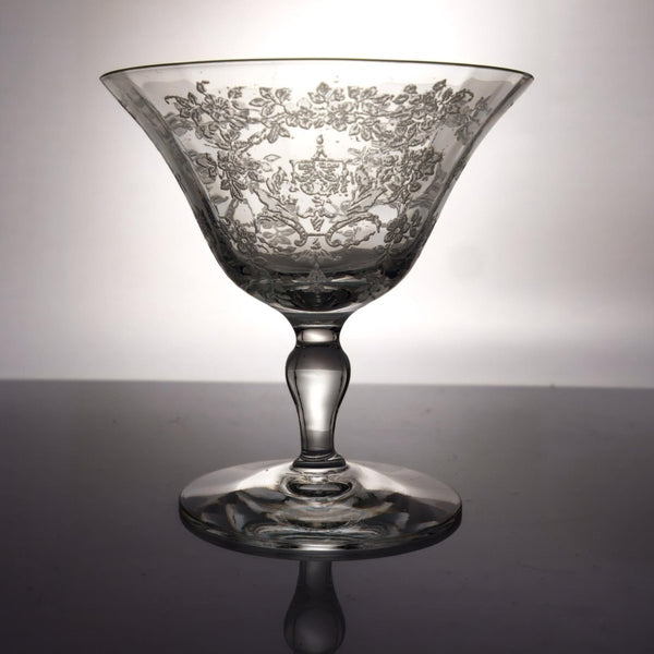 Fostoria Set of 6 Vintage Etched Glass Dessert Bowl | Midcentury Stemware for Ice Cream, Champagne, or Parfaits | Set of Coupe & Martini Glasses - Fruit/Dessert Bowl ClassyTea