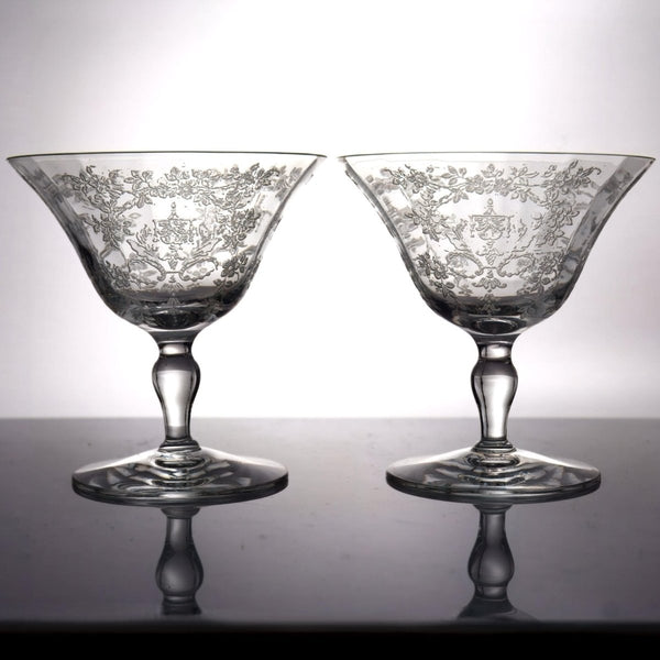 Fostoria Set of 6 Vintage Etched Glass Dessert Bowl | Midcentury Stemware for Ice Cream, Champagne, or Parfaits | Set of Coupe & Martini Glasses - Fruit/Dessert Bowl ClassyTea