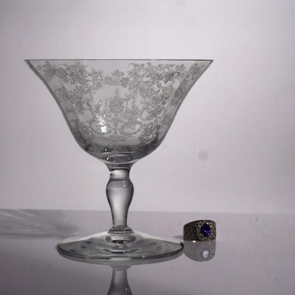 Fostoria Set of 6 Vintage Etched Glass Dessert Bowl | Midcentury Stemware for Ice Cream, Champagne, or Parfaits | Set of Coupe & Martini Glasses - Fruit/Dessert Bowl ClassyTea