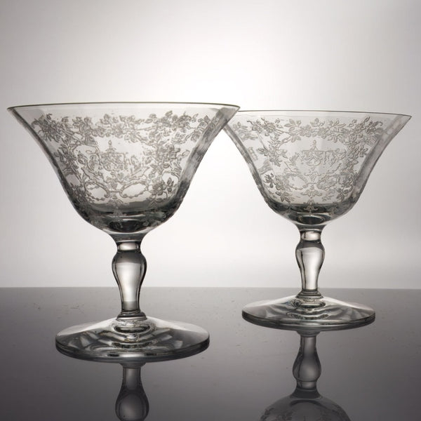 Fostoria Set of 6 Vintage Etched Glass Dessert Bowl | Midcentury Stemware for Ice Cream, Champagne, or Parfaits | Set of Coupe & Martini Glasses - Fruit/Dessert Bowl ClassyTea