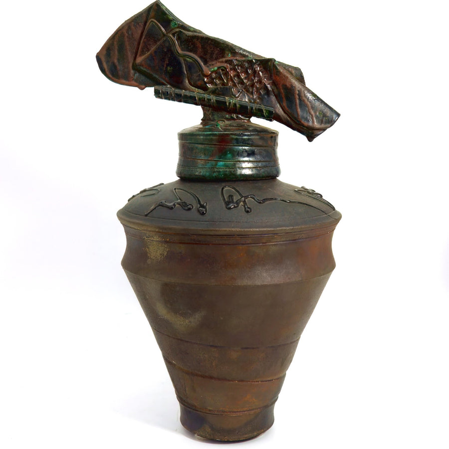 George Whitten Abstract Urn with Lid (20") | Vintage Raku-Fired Stoneware