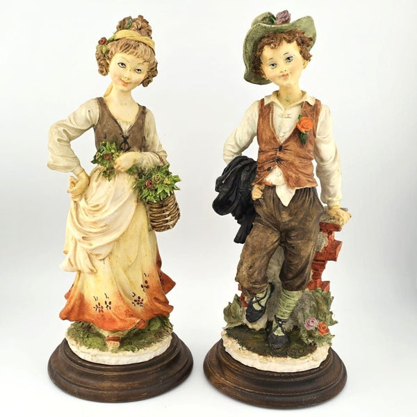 Giuseppe Armani Authentic Giuseppe Armani Capodimonte Porcelain Figurine Pair – Boy and Girl with Flowers, Signed Italian Art, Discontinued, Curio Cabinet - Porcelain Figurine ClassyTea