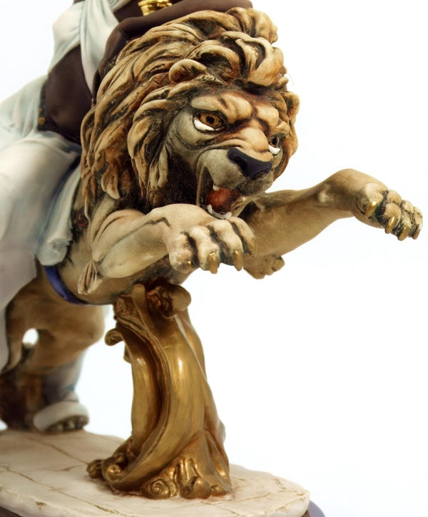 Giuseppe Armani Large Giuseppe Armani Porcelain Statue | Armani Black Orchid Art Nouveau Decor Black Art Deco Italian Art Sculpture Black Woman on Lion - Porcelain Sculpture ClassyTea