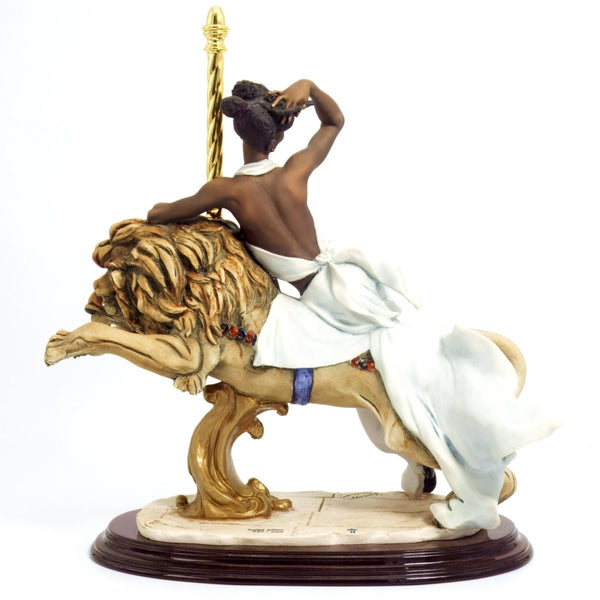 Giuseppe Armani Large Giuseppe Armani Porcelain Statue | Armani Black Orchid Art Nouveau Decor Black Art Deco Italian Art Sculpture Black Woman on Lion - Porcelain Sculpture ClassyTea