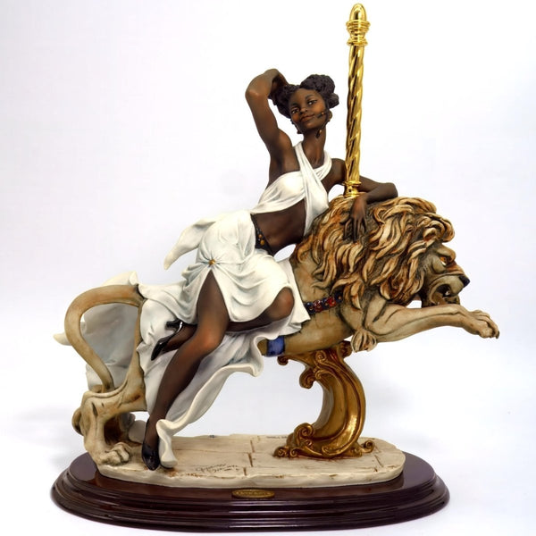 Giuseppe Armani Large Giuseppe Armani Porcelain Statue | Armani Black Orchid Art Nouveau Decor Black Art Deco Italian Art Sculpture Black Woman on Lion - Porcelain Sculpture ClassyTea