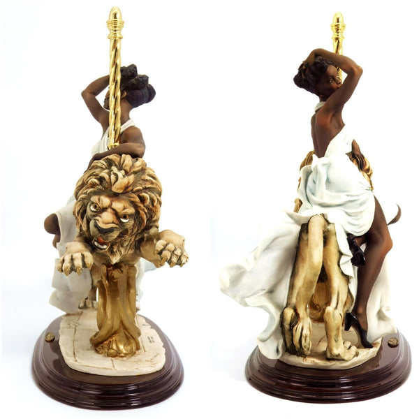 Giuseppe Armani Large Giuseppe Armani Porcelain Statue | Armani Black Orchid Art Nouveau Decor Black Art Deco Italian Art Sculpture Black Woman on Lion - Porcelain Sculpture ClassyTea