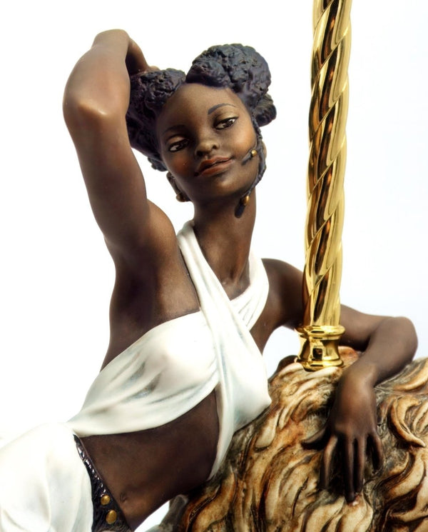 Giuseppe Armani Large Giuseppe Armani Porcelain Statue | Armani Black Orchid Art Nouveau Decor Black Art Deco Italian Art Sculpture Black Woman on Lion - Porcelain Sculpture ClassyTea