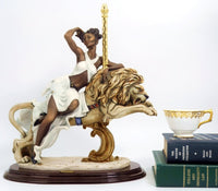 Giuseppe Armani Large Giuseppe Armani Porcelain Statue | Armani Black Orchid Art Nouveau Decor Black Art Deco Italian Art Sculpture Black Woman on Lion - Porcelain Sculpture ClassyTea