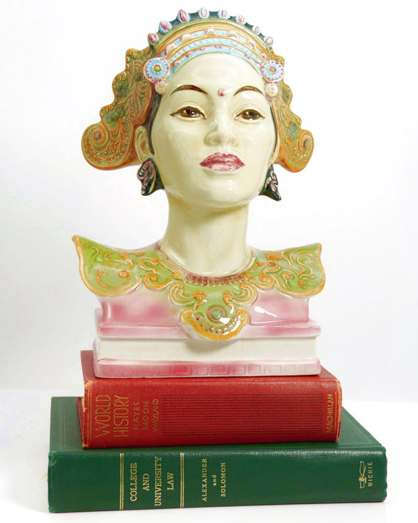 Goldscheider Signed Goldscheider "Bali Head" Porcelain Bust (12.5") - Sculpture ClassyTea