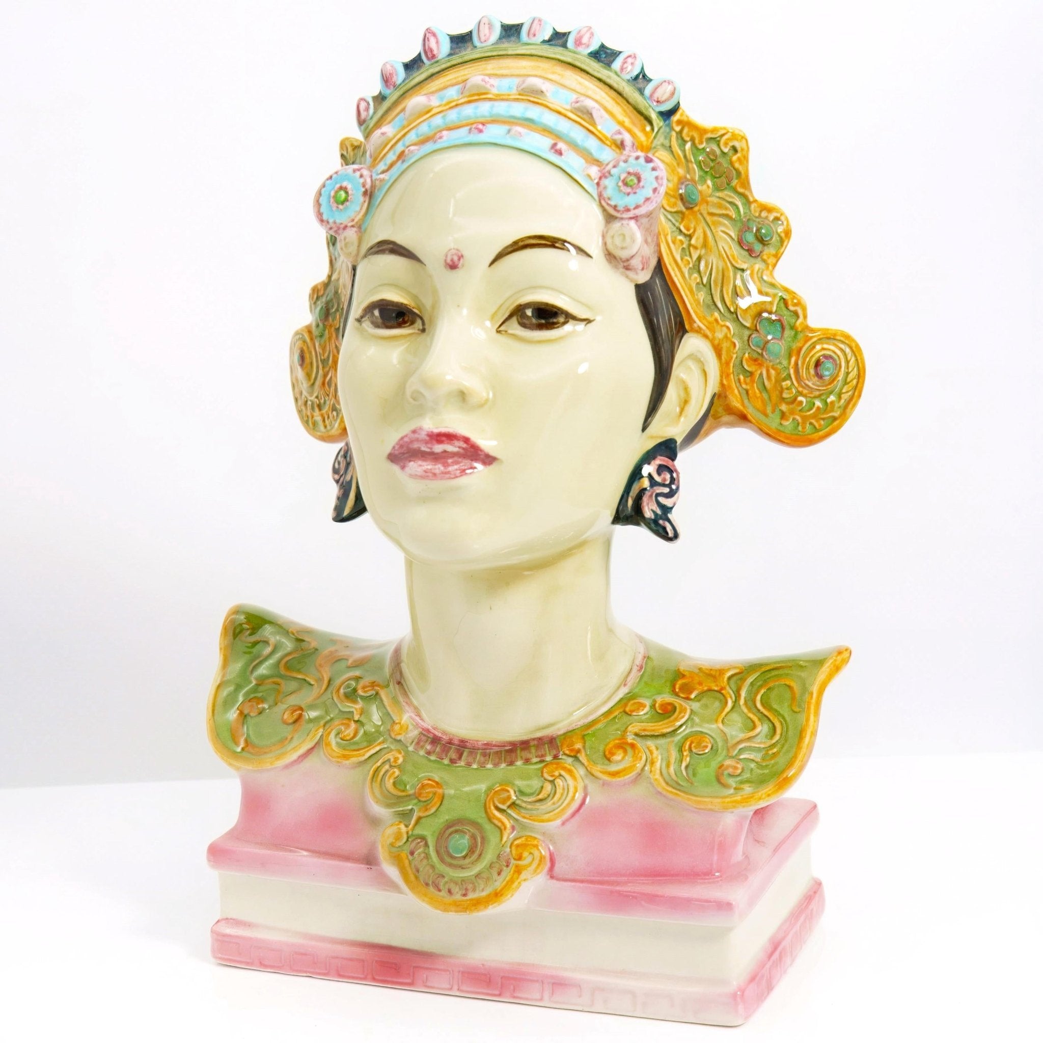 Goldscheider Signed Goldscheider "Bali Head" Porcelain Bust (12.5") - Sculpture ClassyTea