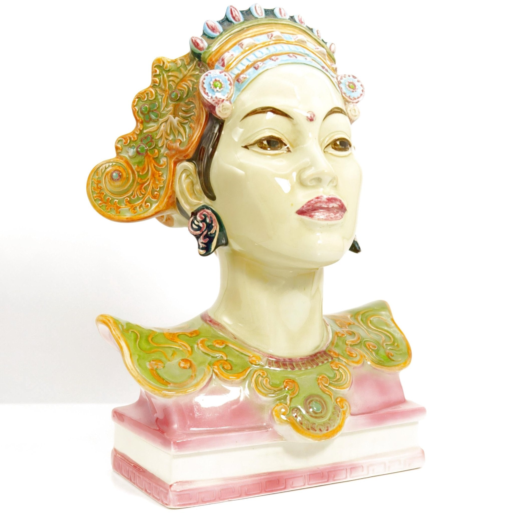Goldscheider Signed Goldscheider "Bali Head" Porcelain Bust (12.5") - Sculpture ClassyTea