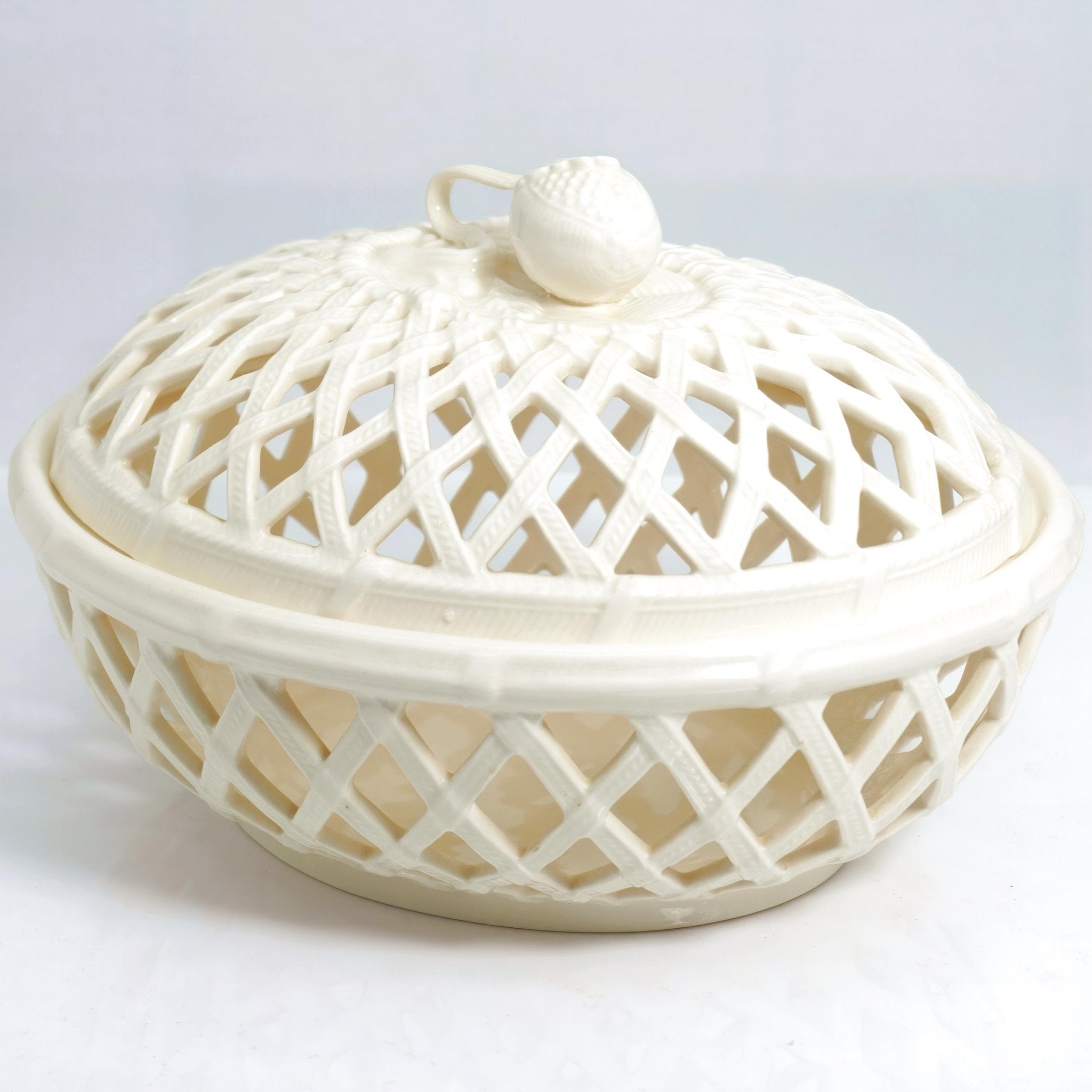 Hartley Greens & Co. Hartley Greens Creamware Basket Weave Bowl porcelain fruit bowl ceramic english country cream centerpiece Leeds Victorian kitchen Storage - Fruit/Dessert Bowl ClassyTea