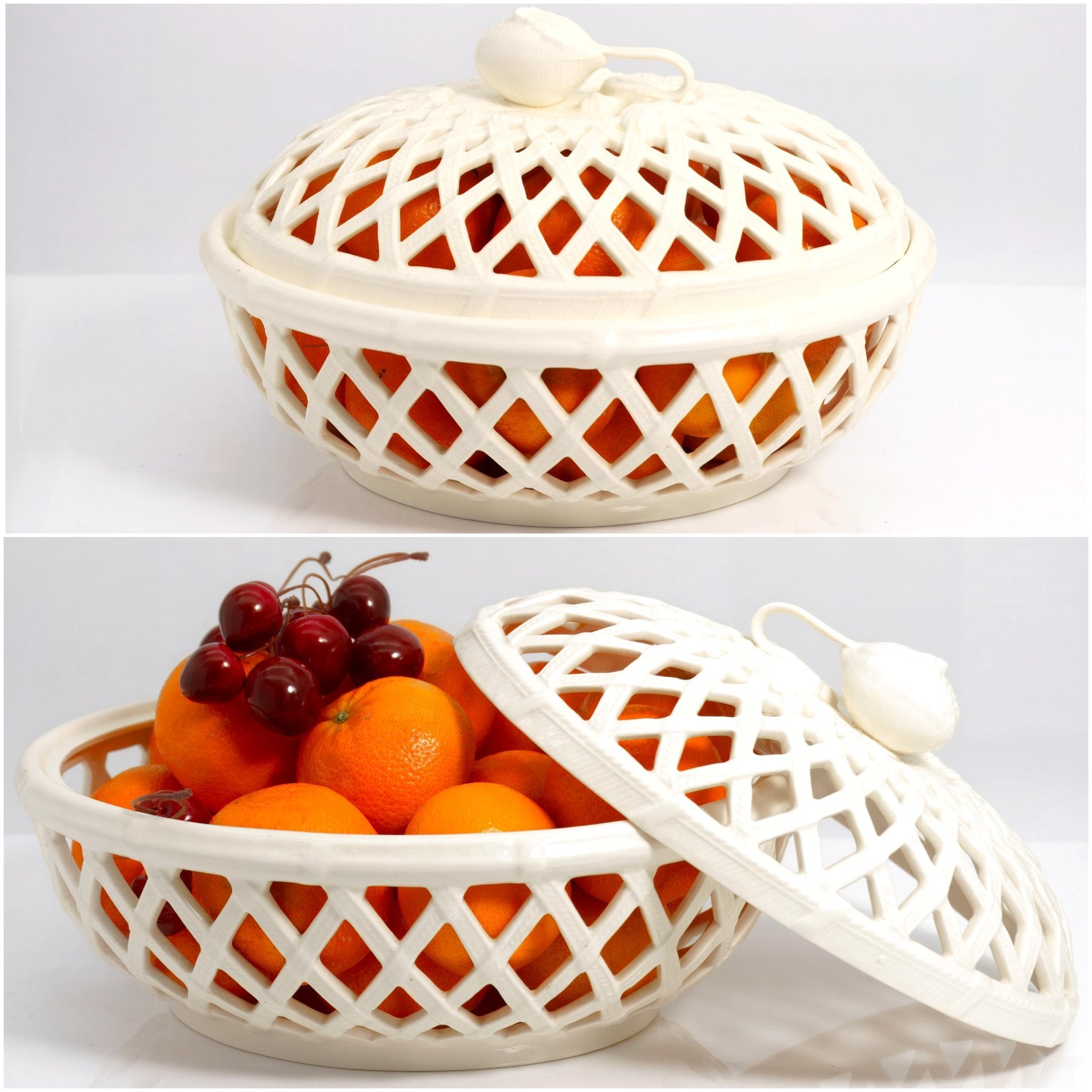 Hartley Greens & Co. Hartley Greens Creamware Basket Weave Bowl porcelain fruit bowl ceramic english country cream centerpiece Leeds Victorian kitchen Storage - Fruit/Dessert Bowl ClassyTea