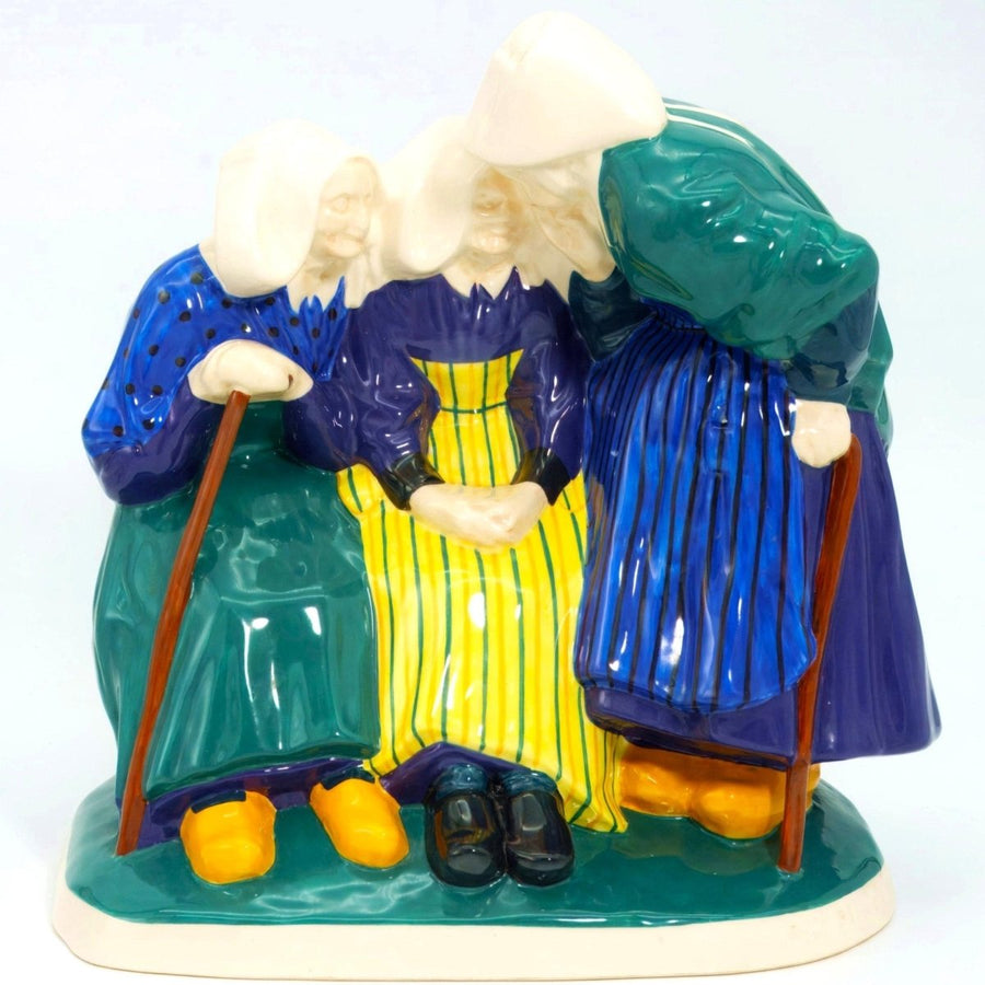 Henriot Quimper Les Commères (15.5") Three Gossips Sculpture | Vintage Faience