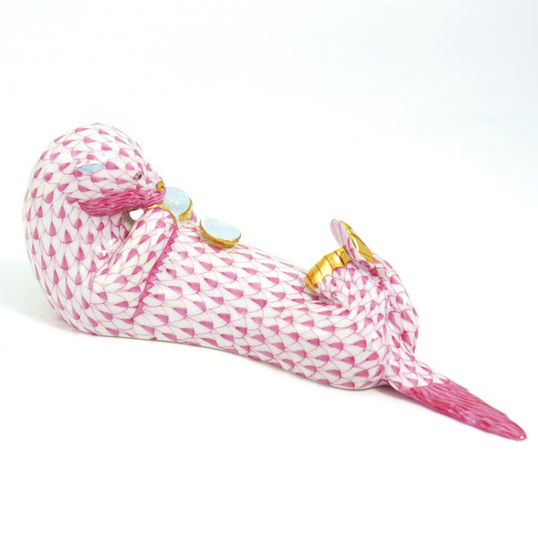 Herend Herend "Pink Fishnet" Sea Otter Figurine (7") - Figurine ClassyTea