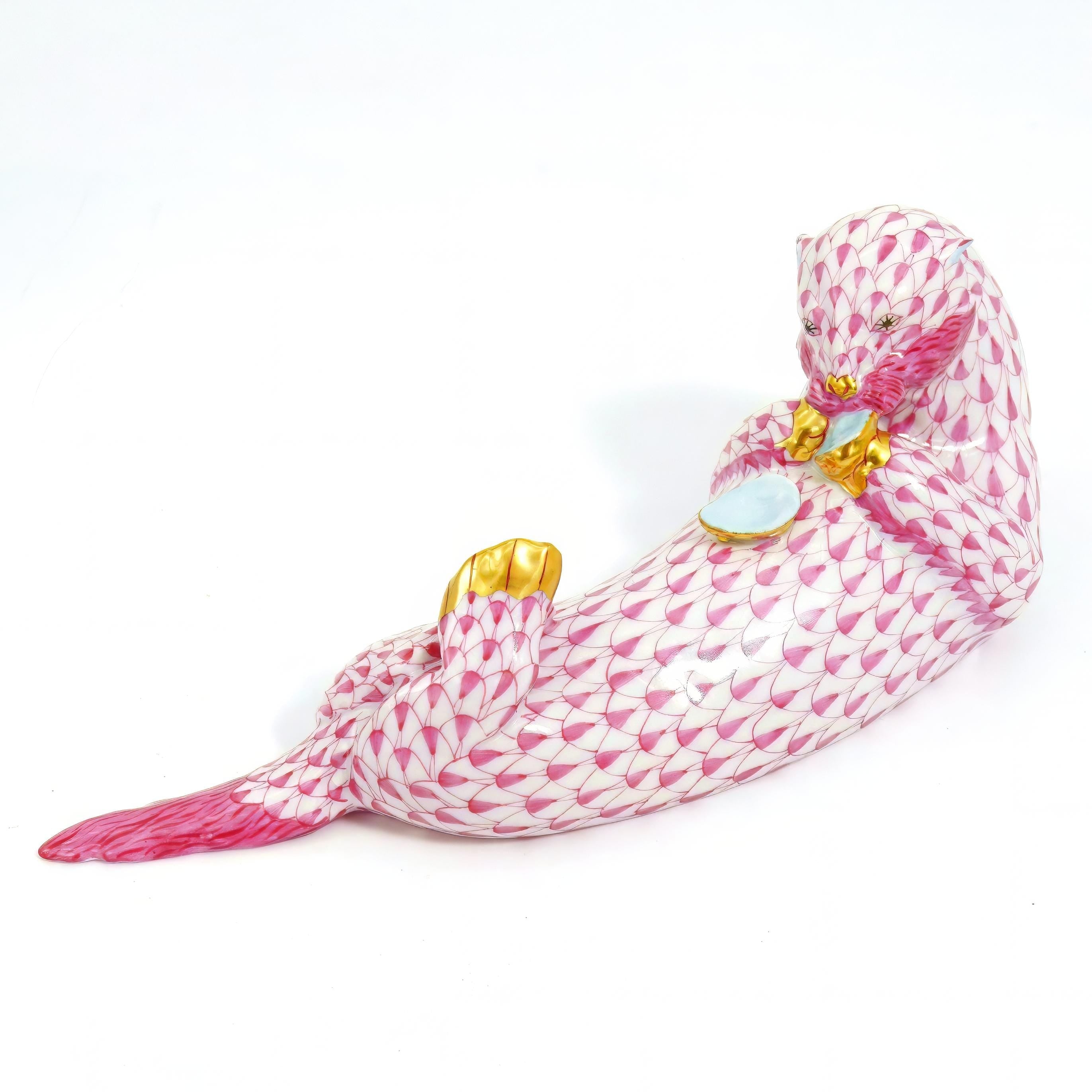 Herend Herend "Pink Fishnet" Sea Otter Figurine (7") - Figurine ClassyTea