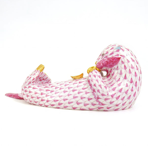 Herend Herend "Pink Fishnet" Sea Otter Figurine (7") - Figurine ClassyTea