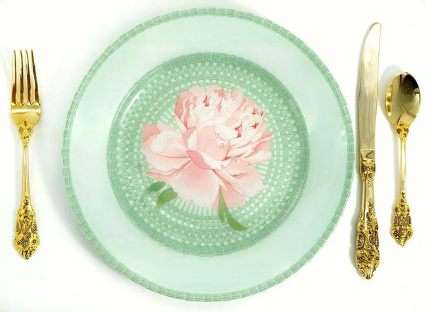 Hermes Vintage Hermes China Set | 36pc Celadon Sage Green & Pink Dinner Plates Vintage China Wedding Gift for Anniversary Wife Gift China Cabinet - China Set ClassyTea