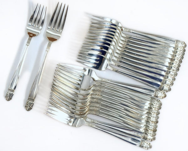 Holmes and Edwards Danish Princess Vintage Silver Plate Flatware Set 88 Piece Complete Silver Plate Set for 12 Silverware 25th Anniversary Gift for Wife Scandi - Silverplated Flatware Set ClassyTea