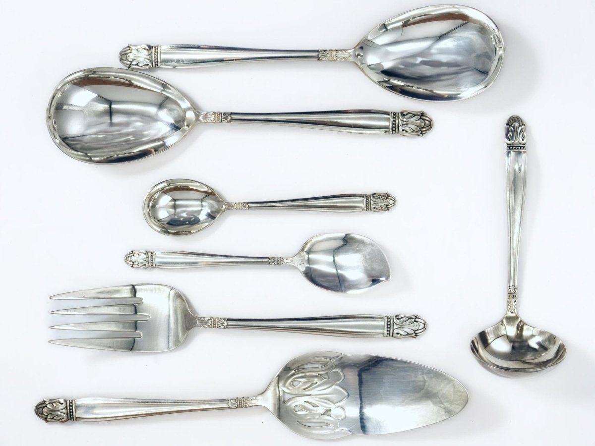 Holmes and Edwards Danish Princess Vintage Silver Plate Flatware Set 88 Piece Complete Silver Plate Set for 12 Silverware 25th Anniversary Gift for Wife Scandi - Silverplated Flatware Set ClassyTea