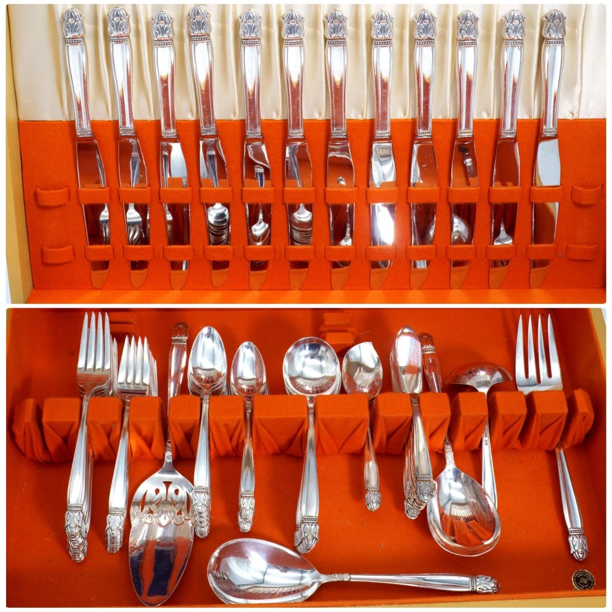 Holmes and Edwards Danish Princess Vintage Silver Plate Flatware Set 88 Piece Complete Silver Plate Set for 12 Silverware 25th Anniversary Gift for Wife Scandi - Silverplated Flatware Set ClassyTea