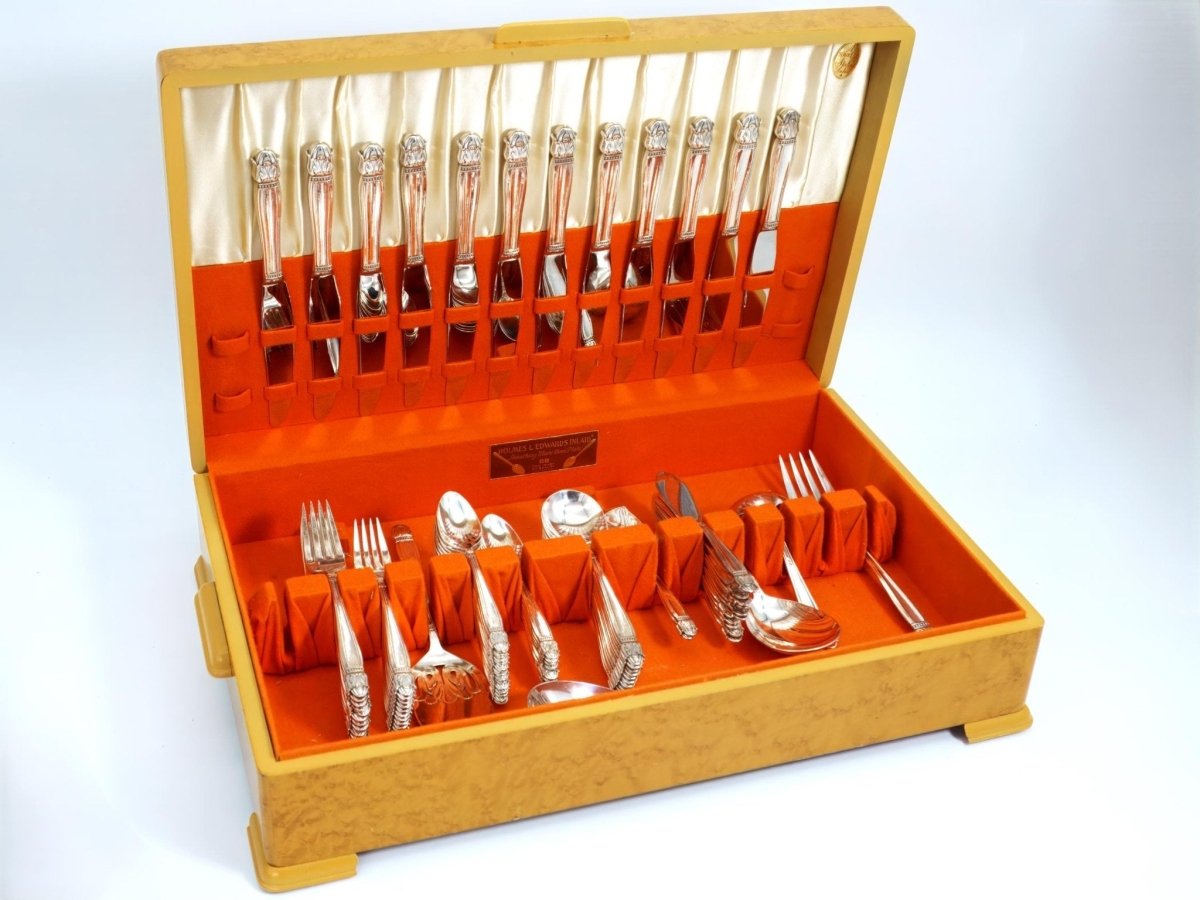 Holmes and Edwards Danish Princess Vintage Silver Plate Flatware Set 88 Piece Complete Silver Plate Set for 12 Silverware 25th Anniversary Gift for Wife Scandi - Silverplated Flatware Set ClassyTea