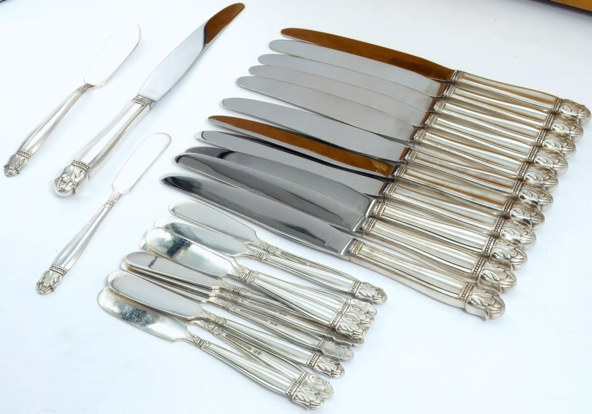 Holmes and Edwards Danish Princess Vintage Silver Plate Flatware Set 88 Piece Complete Silver Plate Set for 12 Silverware 25th Anniversary Gift for Wife Scandi - Silverplated Flatware Set ClassyTea