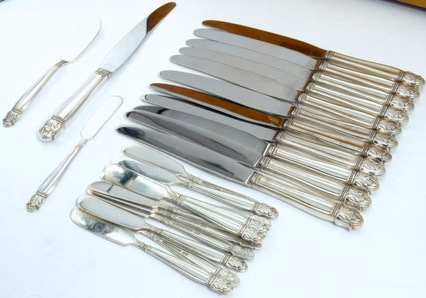 Holmes and Edwards Danish Princess Vintage Silver Plate Flatware Set 88 Piece Complete Silver Plate Set for 12 Silverware 25th Anniversary Gift for Wife Scandi - Silverplated Flatware Set ClassyTea
