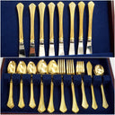 Home Concepts Vintage 24K Gold Plated Flatware Set Golden Cannes Gold Silverware Set for 8 Art Deco Hollywood Regency Coastal 50th Anniversary Gift - Goldplated Flatware ClassyTea