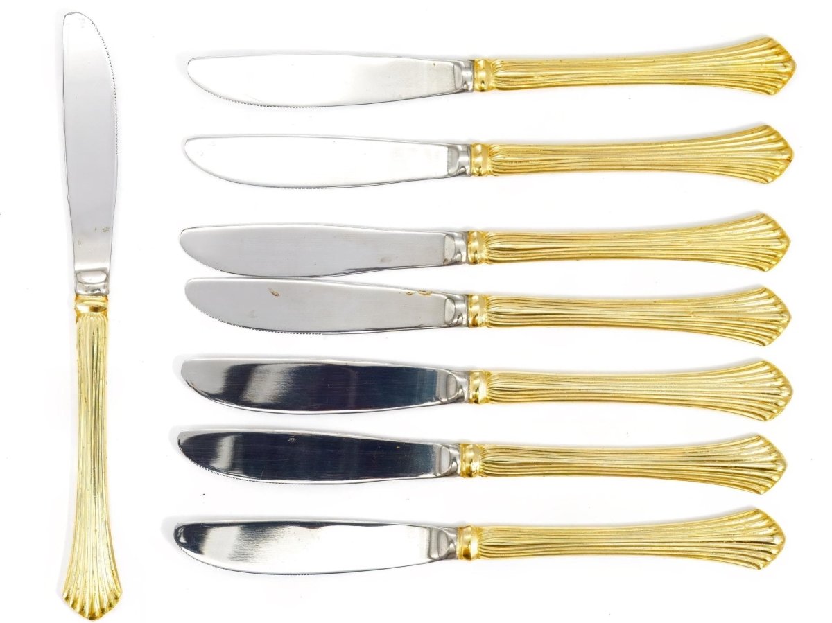 Home Concepts Vintage 24K Gold Plated Flatware Set Golden Cannes Gold Silverware Set for 8 Art Deco Hollywood Regency Coastal 50th Anniversary Gift - Goldplated Flatware ClassyTea
