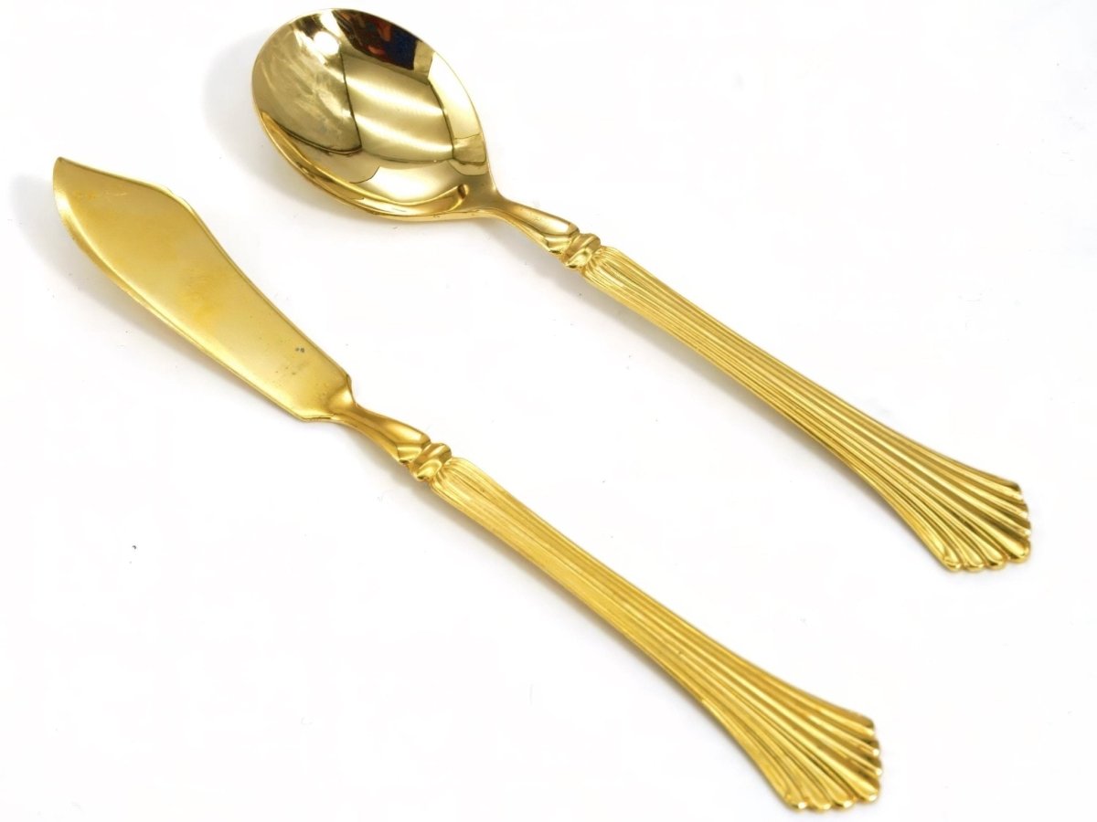 Home Concepts Vintage 24K Gold Plated Flatware Set Golden Cannes Gold Silverware Set for 8 Art Deco Hollywood Regency Coastal 50th Anniversary Gift - Goldplated Flatware ClassyTea