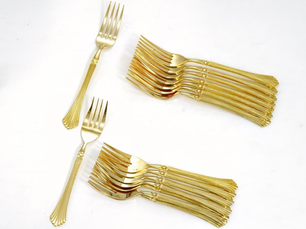 Home Concepts Vintage 24K Gold Plated Flatware Set Golden Cannes Gold Silverware Set for 8 Art Deco Hollywood Regency Coastal 50th Anniversary Gift - Goldplated Flatware ClassyTea