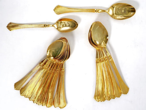 Home Concepts Vintage 24K Gold Plated Flatware Set Golden Cannes Gold Silverware Set for 8 Art Deco Hollywood Regency Coastal 50th Anniversary Gift - Goldplated Flatware ClassyTea