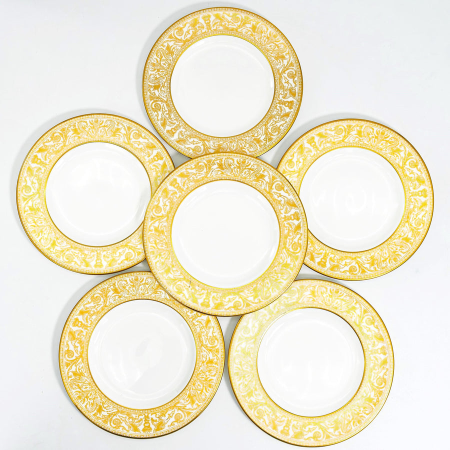 Wedgwood Florentine Gold Dessert (7") Plates, Set of 6 | Vintage Bone China