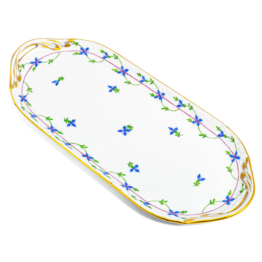 Herend "Blue Garland" Rectangular Sandwich Tray w/ Wheat Handles (14.5")