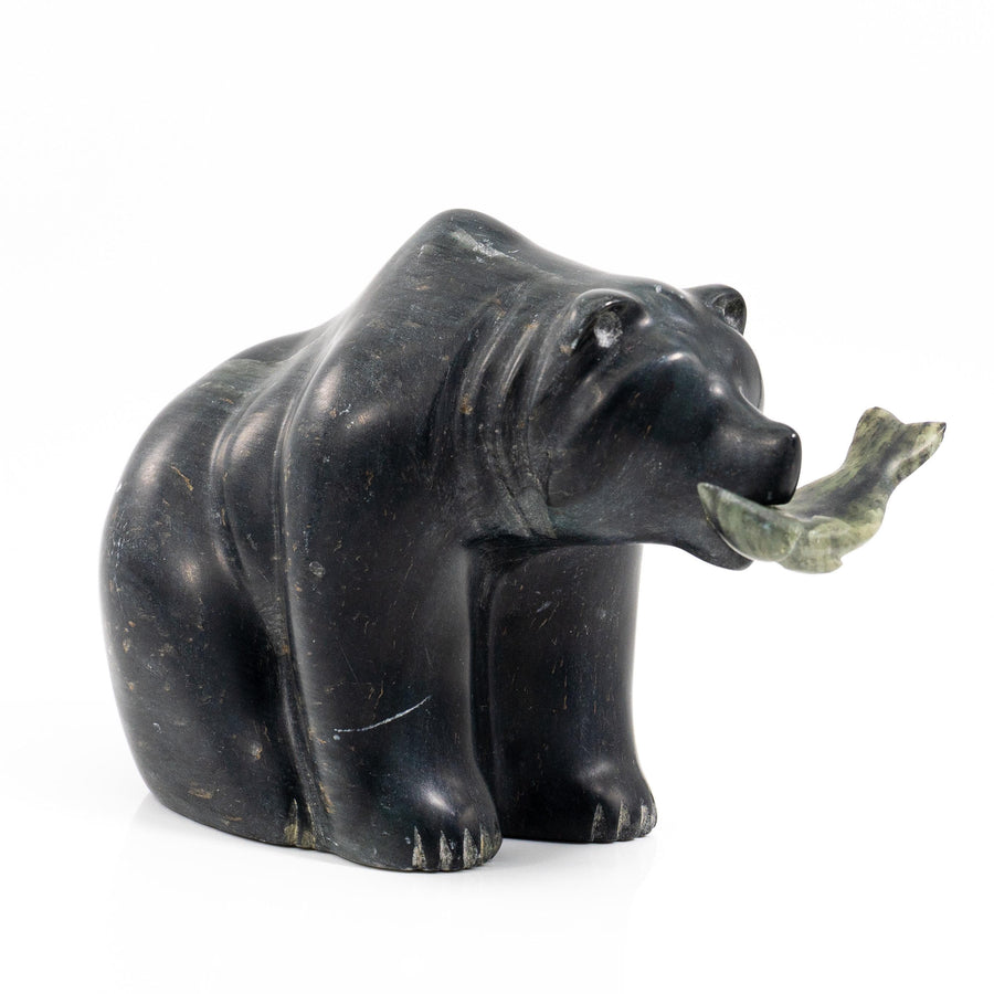Bill Talmadge Bear Catching Fish (5") Sculpture | Vintage Soapstone