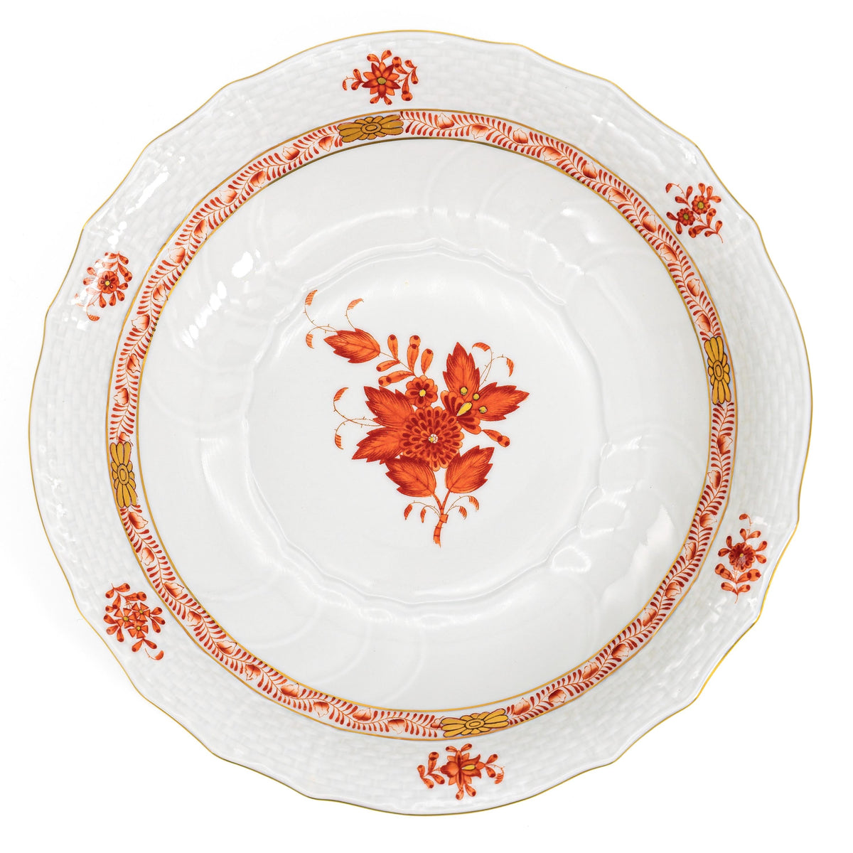 Herend "Chinese Bouquet Rust" Soup Bowl Set For 8