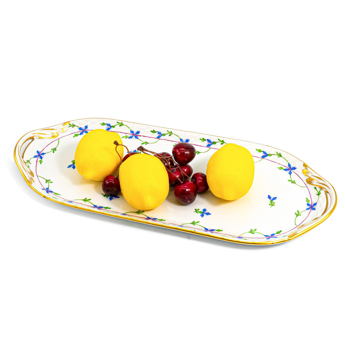 Herend "Blue Garland" Rectangular Sandwich Tray w/ Wheat Handles (14.5")