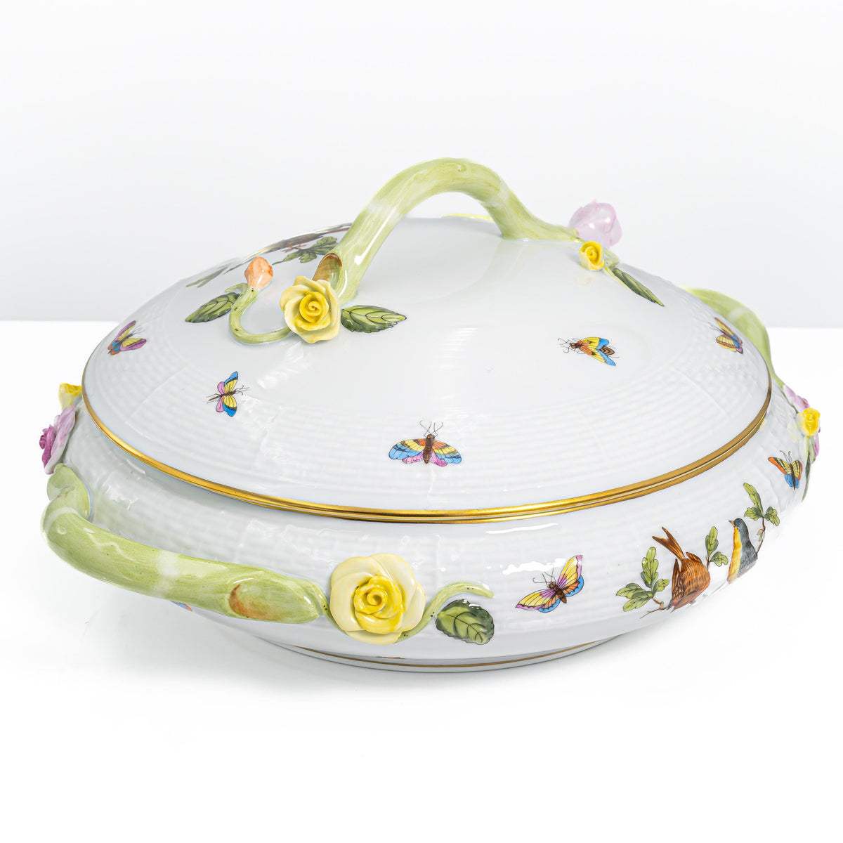 Herend "Rothschild Bird" Covered Vegetable Dish w/ Branch Handle