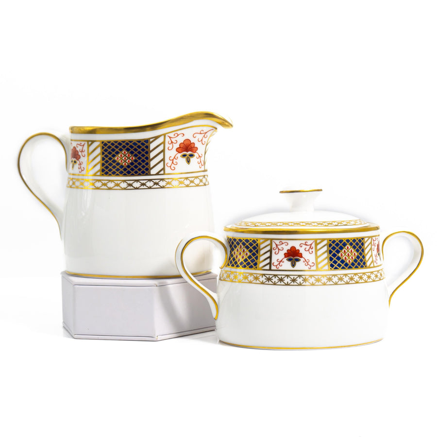 Royal Crown Derby Derby Border Cream & Sugar Set | Vintage Bone China