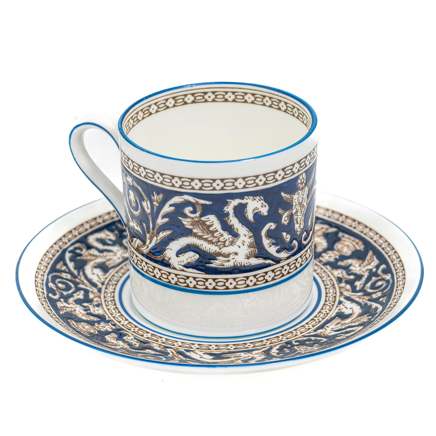 Wedgwood Florentine Dark Blue Demitasse Cups & Saucers | Vintage Bone China