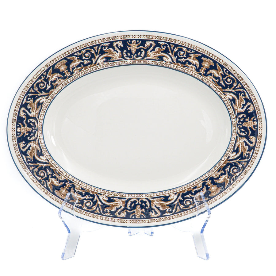 Wedgwood Florentine Dark Blue (15.5") Oval Serving Platter | Vintage Bone China