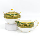 Wedgwood Florentine Dark Green Creamer and Sugar Bowl Set - Vintage English Bone China Shape 146 (W4170)