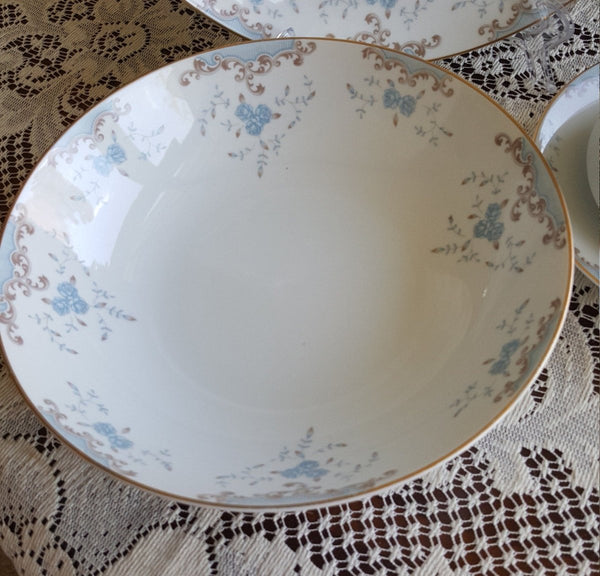 Imperial China Hostess Serving 5 Piece China Set Imperial China W Dalton Seville Pattern Light Blue Flowers on White Gold Trim Luxury Wedding Dinnerware - Serving Set ClassyTea