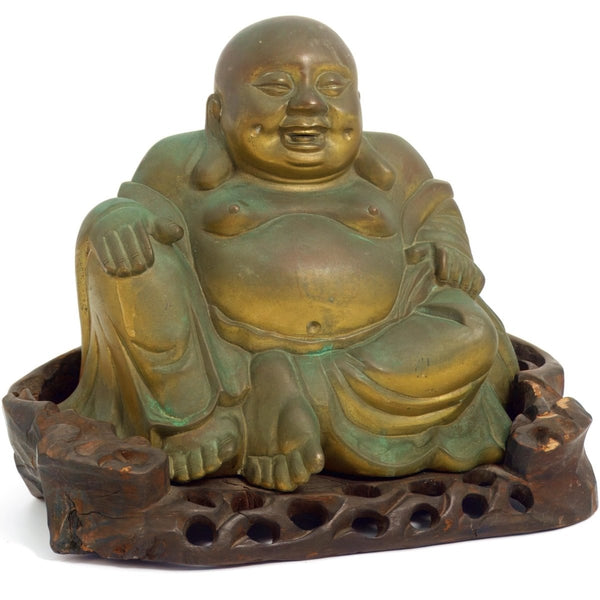 Independent Artisan Studio Large Bronze Laughing Buddha Statue For Asian Decor Feng Shui decor for Meditation Room Art for zen garden sculpture for entry way console - Bronze Sculpture ClassyTea