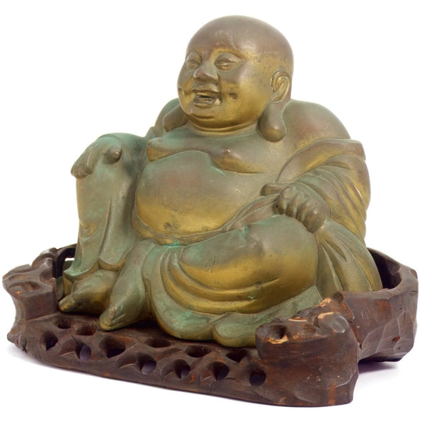 Independent Artisan Studio Large Bronze Laughing Buddha Statue For Asian Decor Feng Shui decor for Meditation Room Art for zen garden sculpture for entry way console - Bronze Sculpture ClassyTea