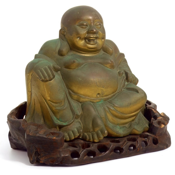 Independent Artisan Studio Large Bronze Laughing Buddha Statue For Asian Decor Feng Shui decor for Meditation Room Art for zen garden sculpture for entry way console - Bronze Sculpture ClassyTea